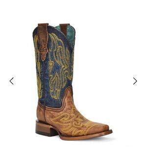 Corral Brown and Denim Embroidery Square Toe Women’s Cowboy Western Boots